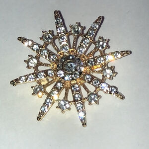 Elegant Gold Tone Rhinestone Boho Starburst Brooch
